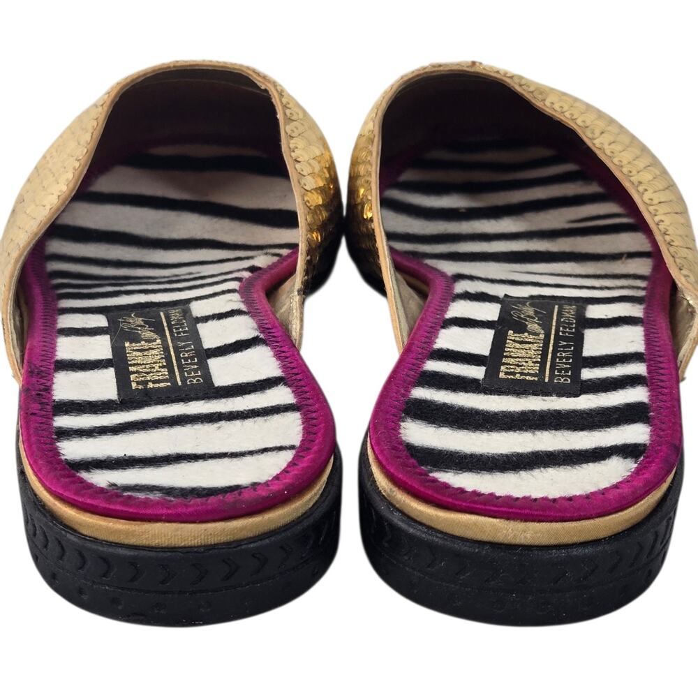 Beverly Feldman Frankie and Baby VTG Sequin Flats Mules Gold Slides Size 11B - Picture 8 of 10